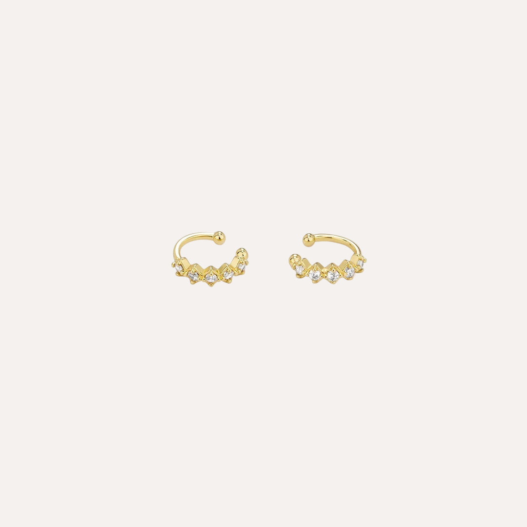 Gold Clip on Hoop Earrings with Chic Round Zirconia for Women | Soria Jewelry