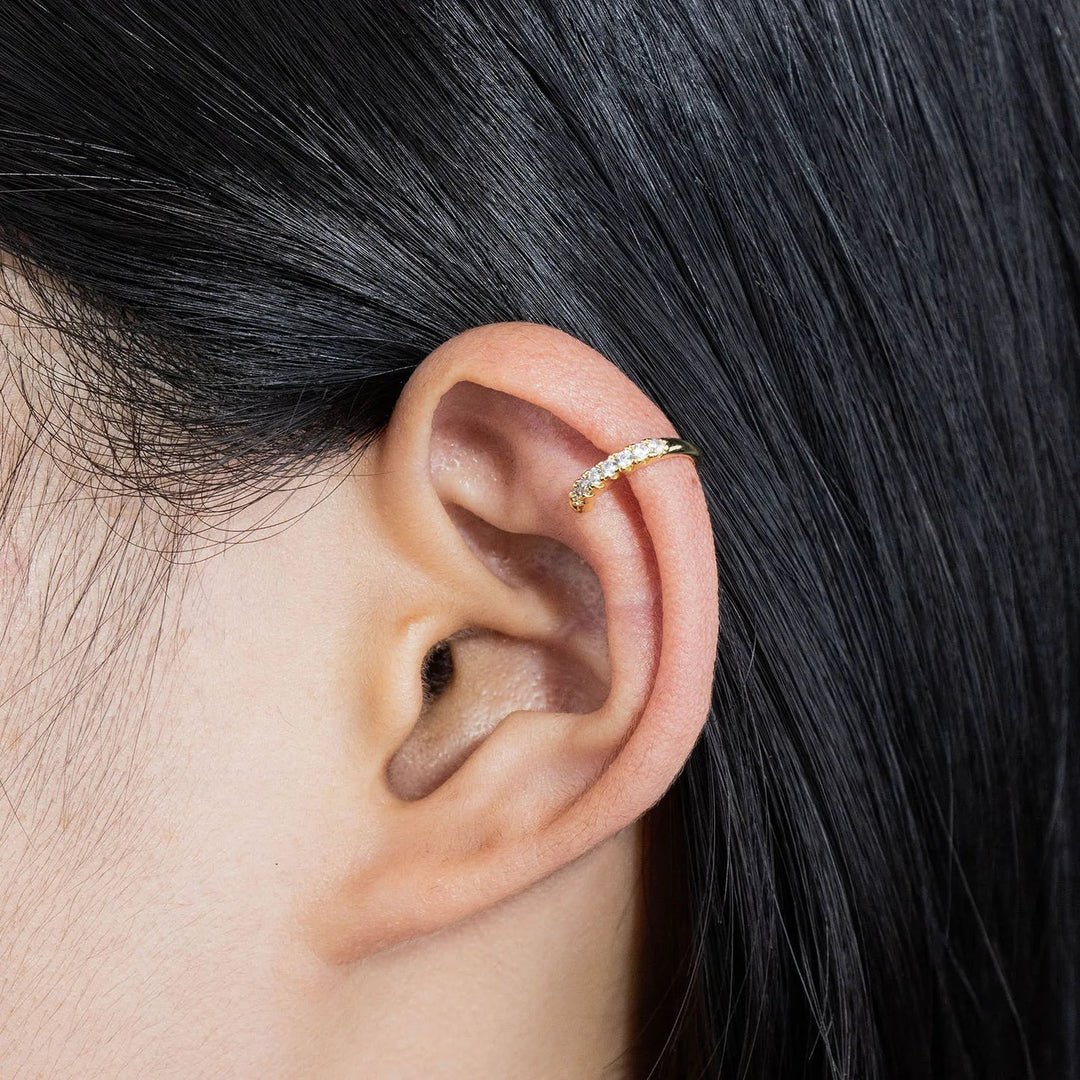 Gold Ear Cuffs Hoop Earrings with Sparkling CZ for Women | Soria Jewelry