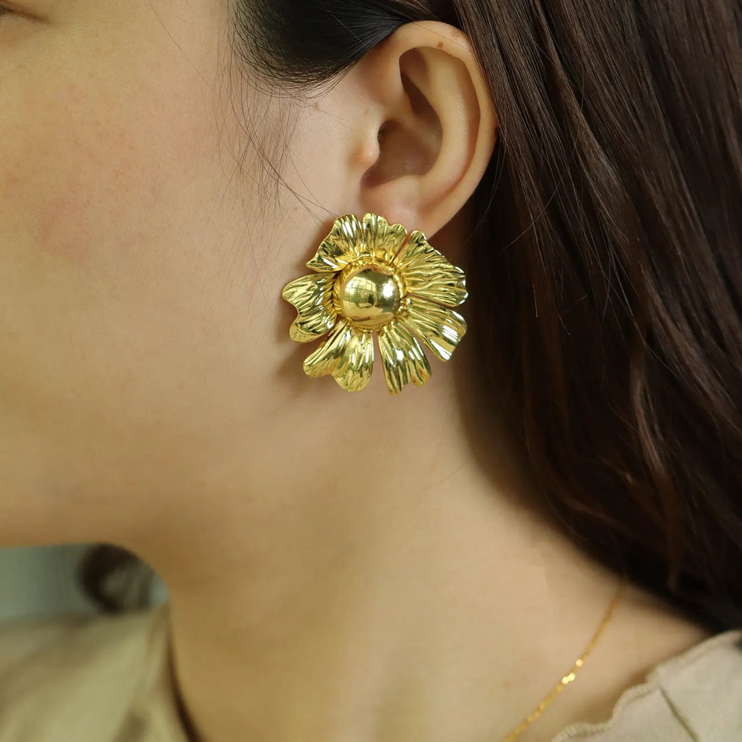 Floral Earrings with Gold Tone Charming Sunflower Design for Women | Soria Jewelry