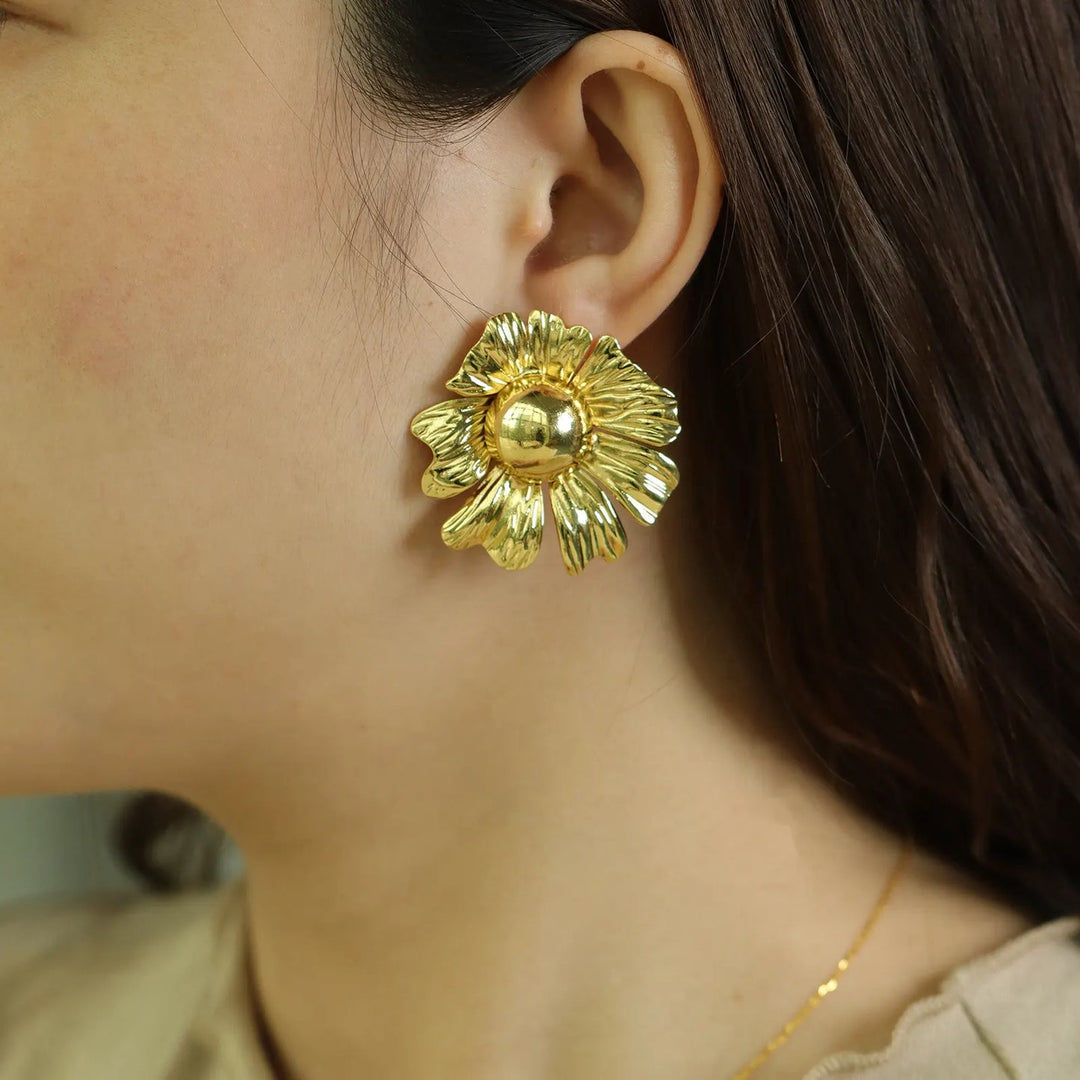Floral Earrings with Gold Tone Charming Sunflower Design for Women | Soria Jewelry