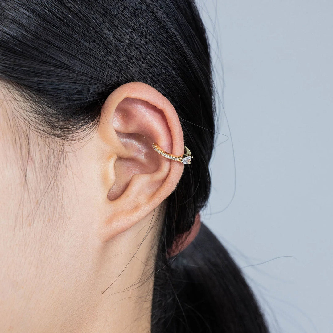 Gold Hoop Ear Cuffs Earrings with Drop CZ Design for Women | Soria Jewelry