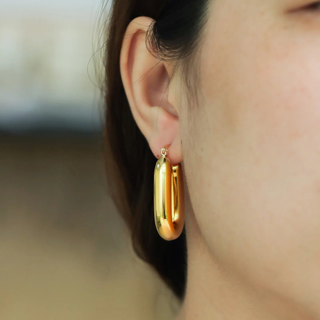 Gold Hoop Earrings Chunky Oval Design for Women | Soria Jewelry