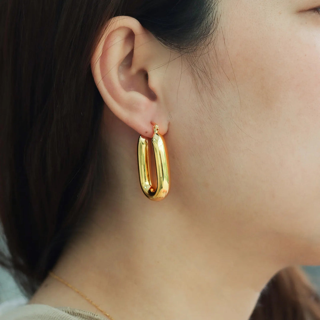 Gold Hoop Earrings Chunky Oval Design for Women | Soria Jewelry