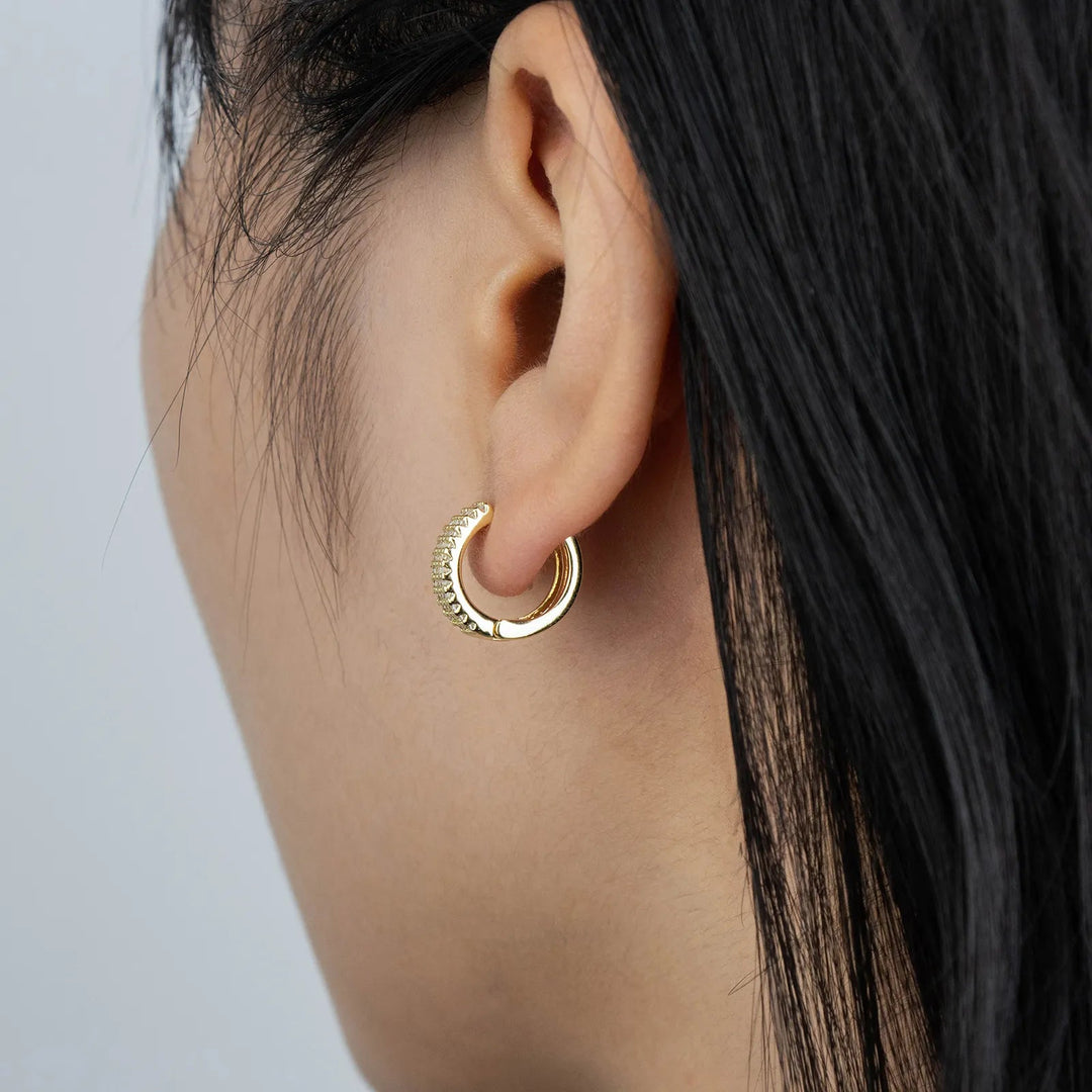 Gold Huggie Hoop Earrings with Dainty CZ Design for Women | Soria Jewelry