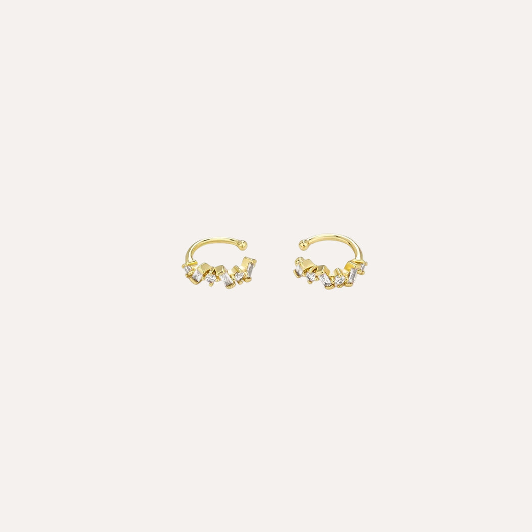 Gold Irregular Clip on Earrings with Delicate CZ for Women | Soria Jewelry