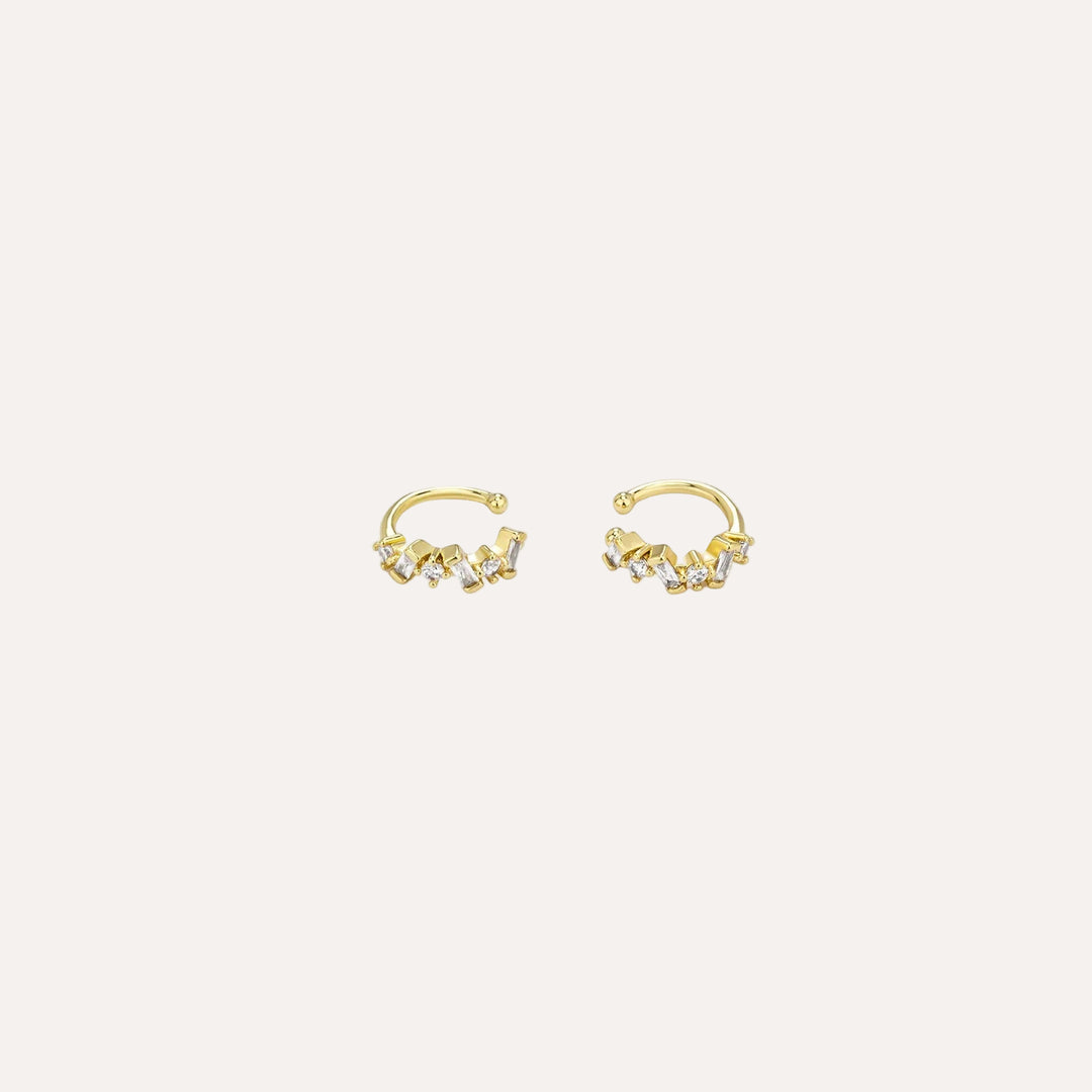 Gold Irregular Clip on Earrings with Delicate CZ for Women | Soria Jewelry