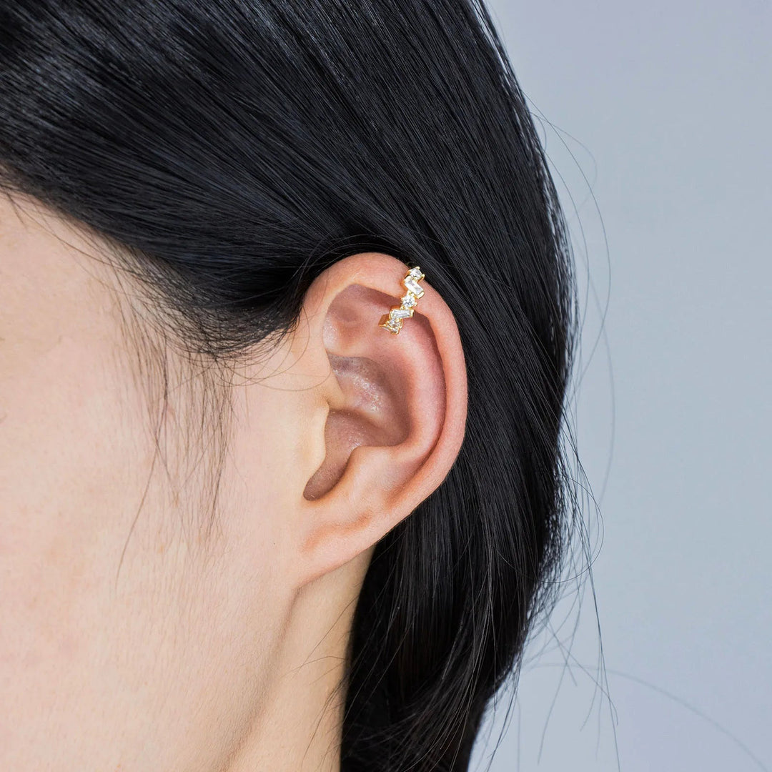 Gold Irregular Clip on Earrings with Delicate CZ for Women | Soria Jewelry