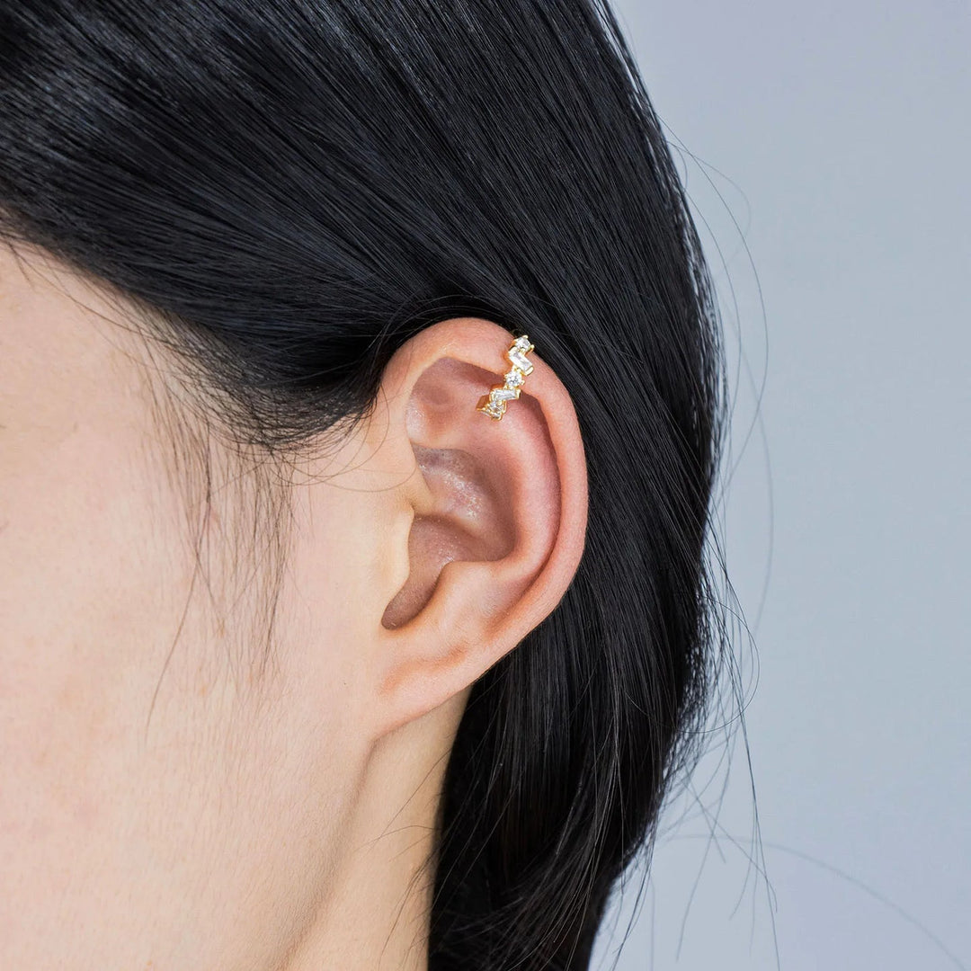 Gold Irregular Clip on Earrings with Delicate CZ for Women | Soria Jewelry