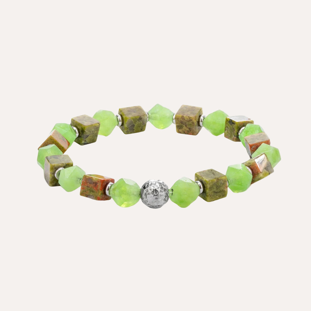 Beaded Bracelet for Women | Green and Metallic Stone Design | Soria Jewelry
