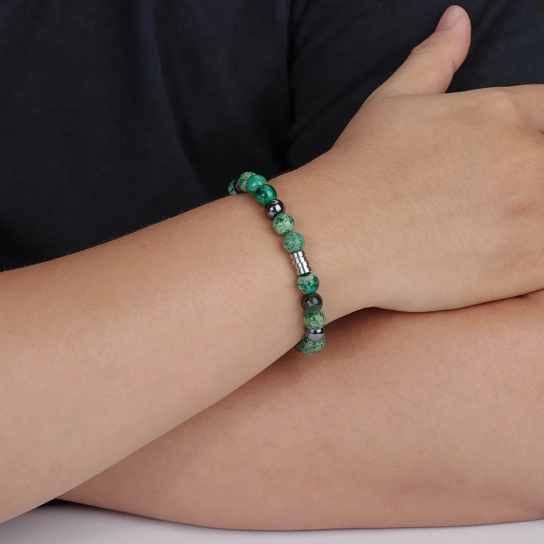 Vintage Beaded Bracelet for Men | Natural Hematite Stone Design | Soria Jewelry