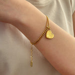 Load image into Gallery viewer, Heart Charm Chain Bracelet with Gold Tone for Women | Soria Jewelry
