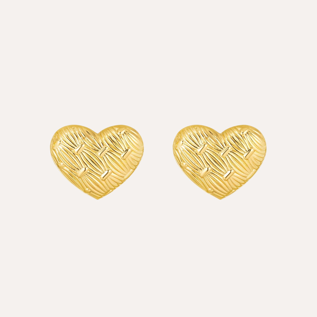 Heart Stud Earrings with Gold Tone Textured Love Design for Women | Soria Jewelry