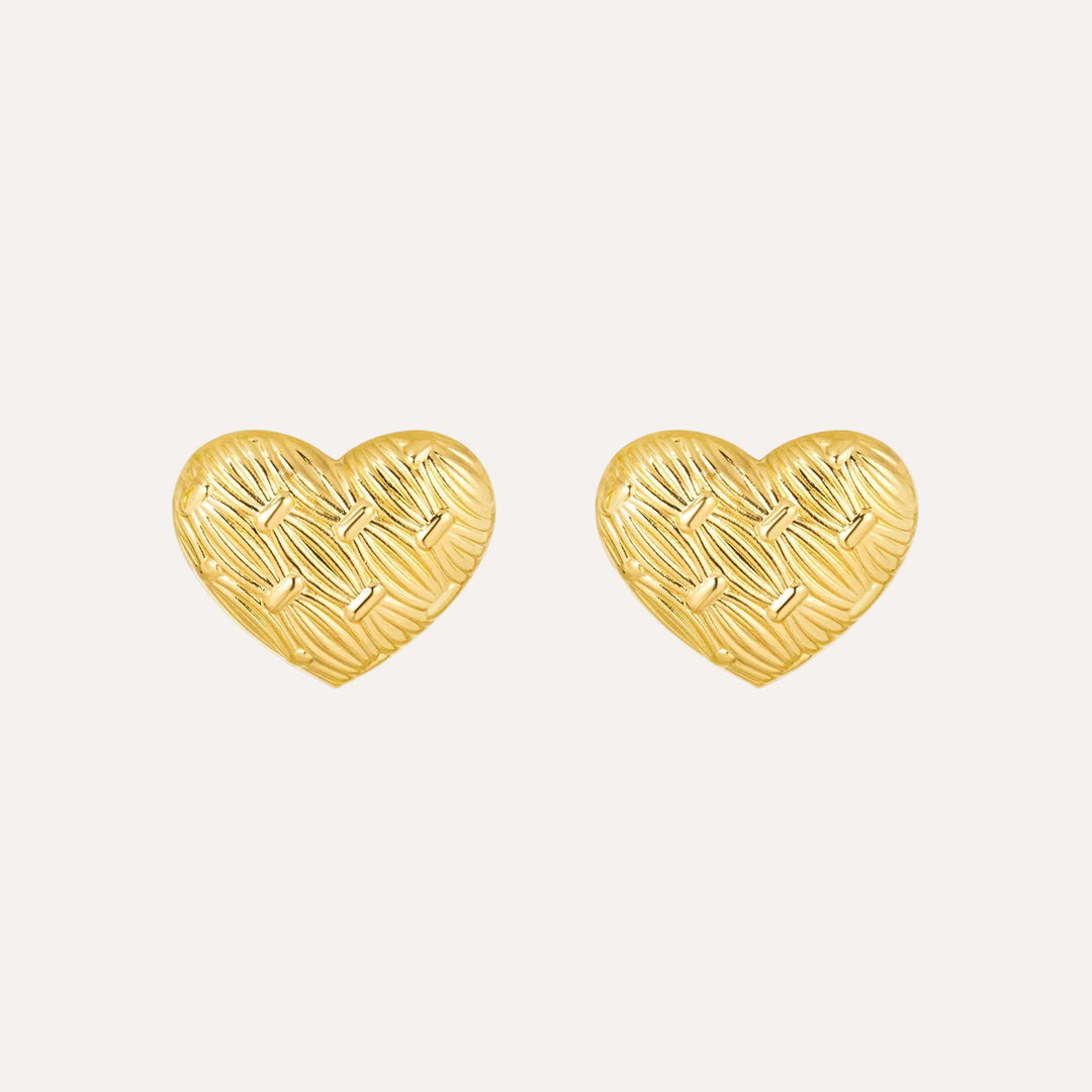 Heart Stud Earrings with Gold Tone Textured Love Design for Women | Soria Jewelry