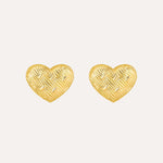 Load image into Gallery viewer, Heart Stud Earrings with Gold Tone Textured Love Design for Women | Soria Jewelry
