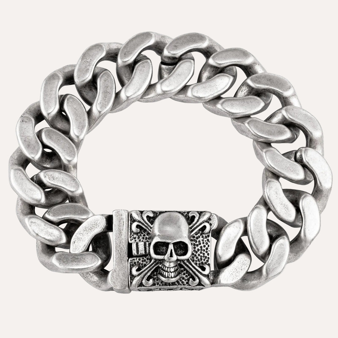 Skull Chain Bracelet for Men | Heavy Metal Biker Punk Gothic Style | Soria Jewelry