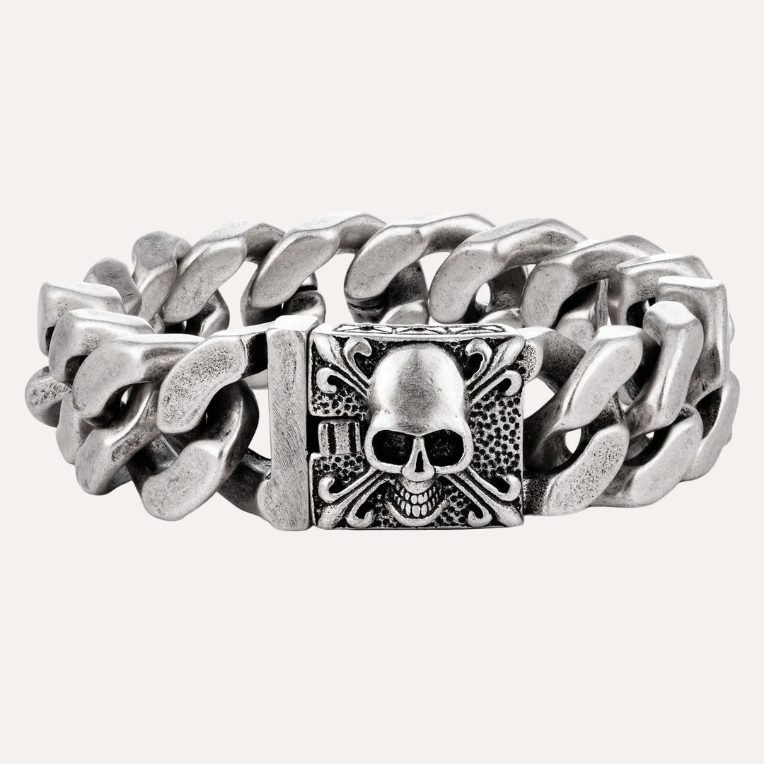 Skull Chain Bracelet for Men | Heavy Metal Biker Punk Gothic Style | Soria Jewelry