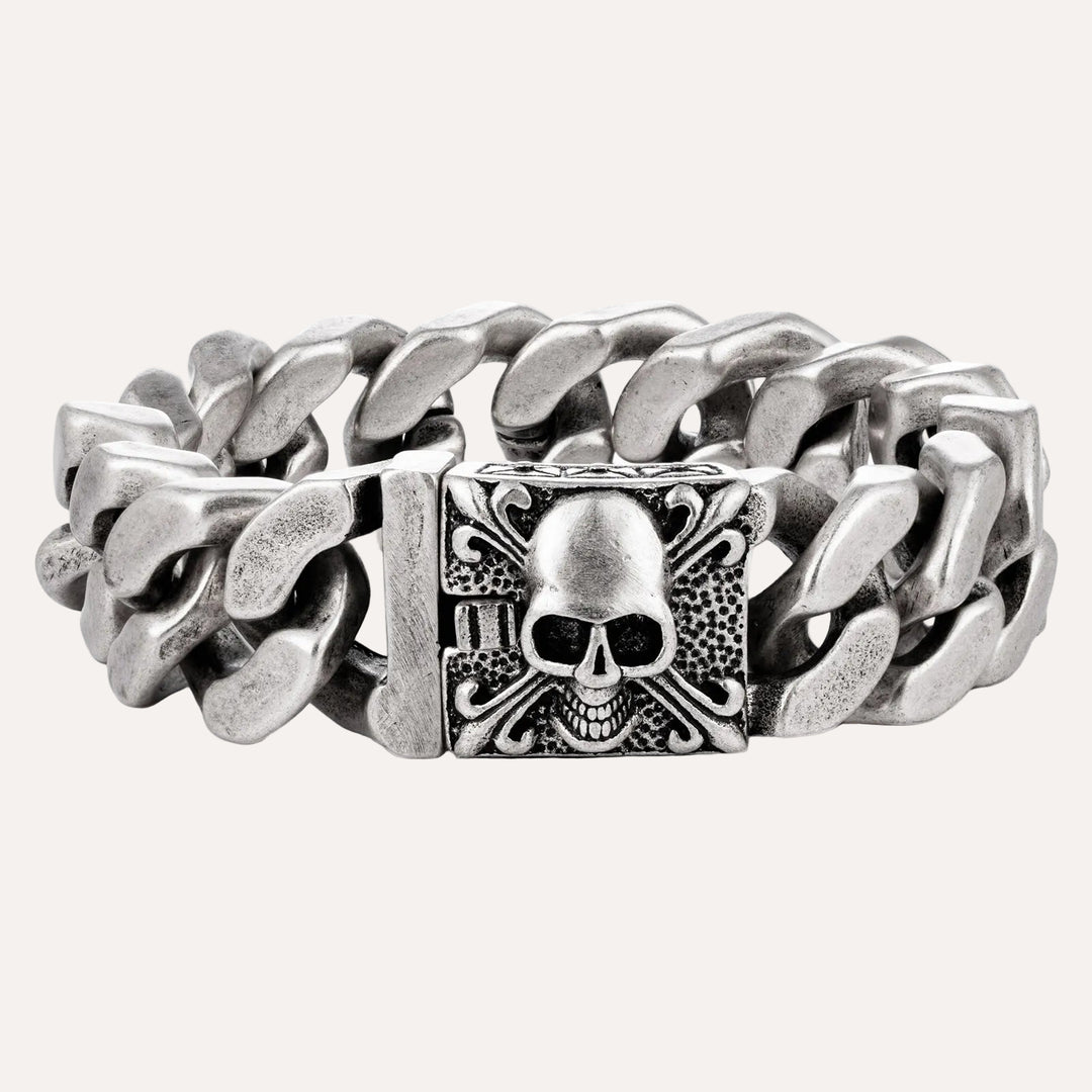 Skull Chain Bracelet for Men | Heavy Metal Biker Punk Gothic Style | Soria Jewelry