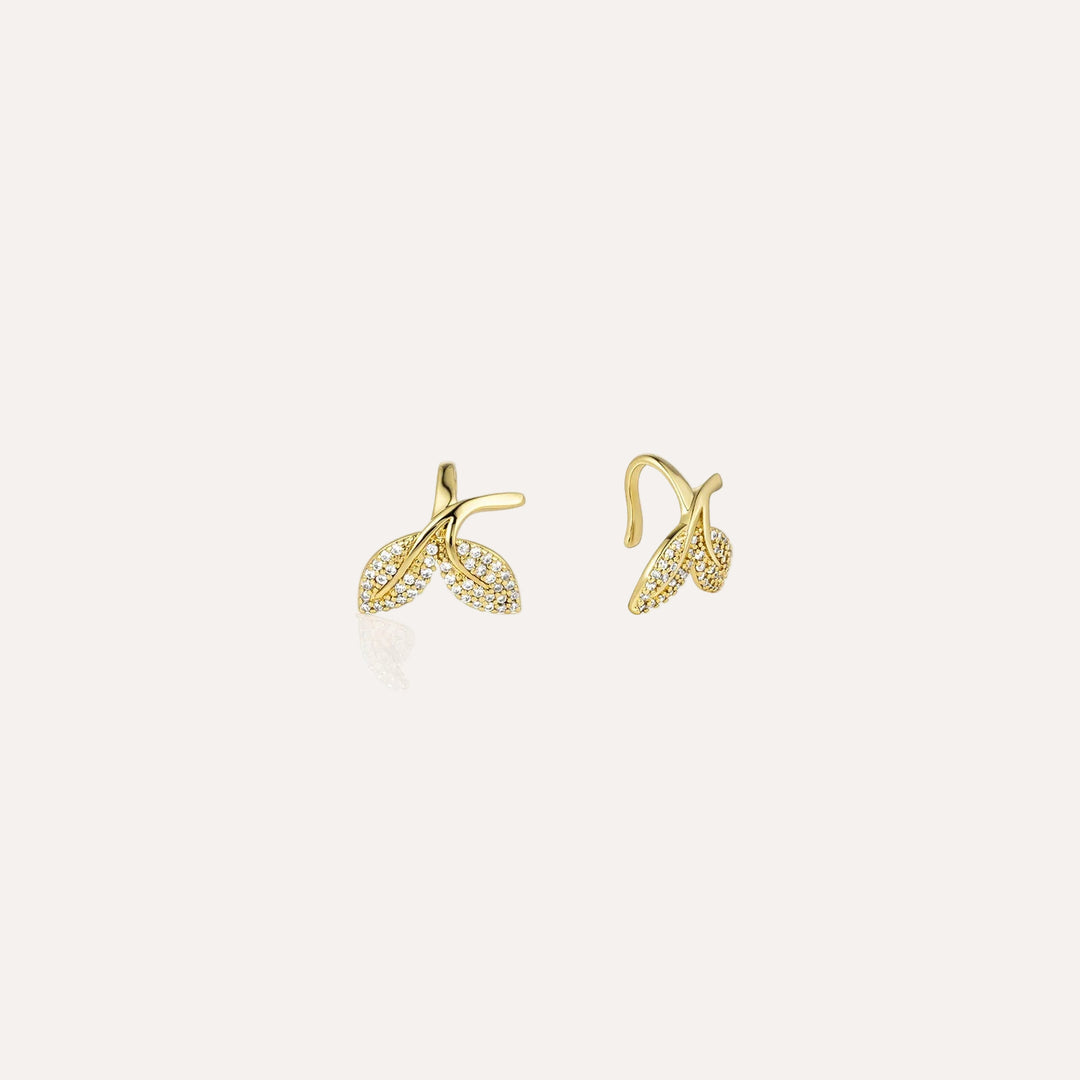 Leaf Clip on Earrings with Sparkling CZ Design for Women | Soria Jewelry