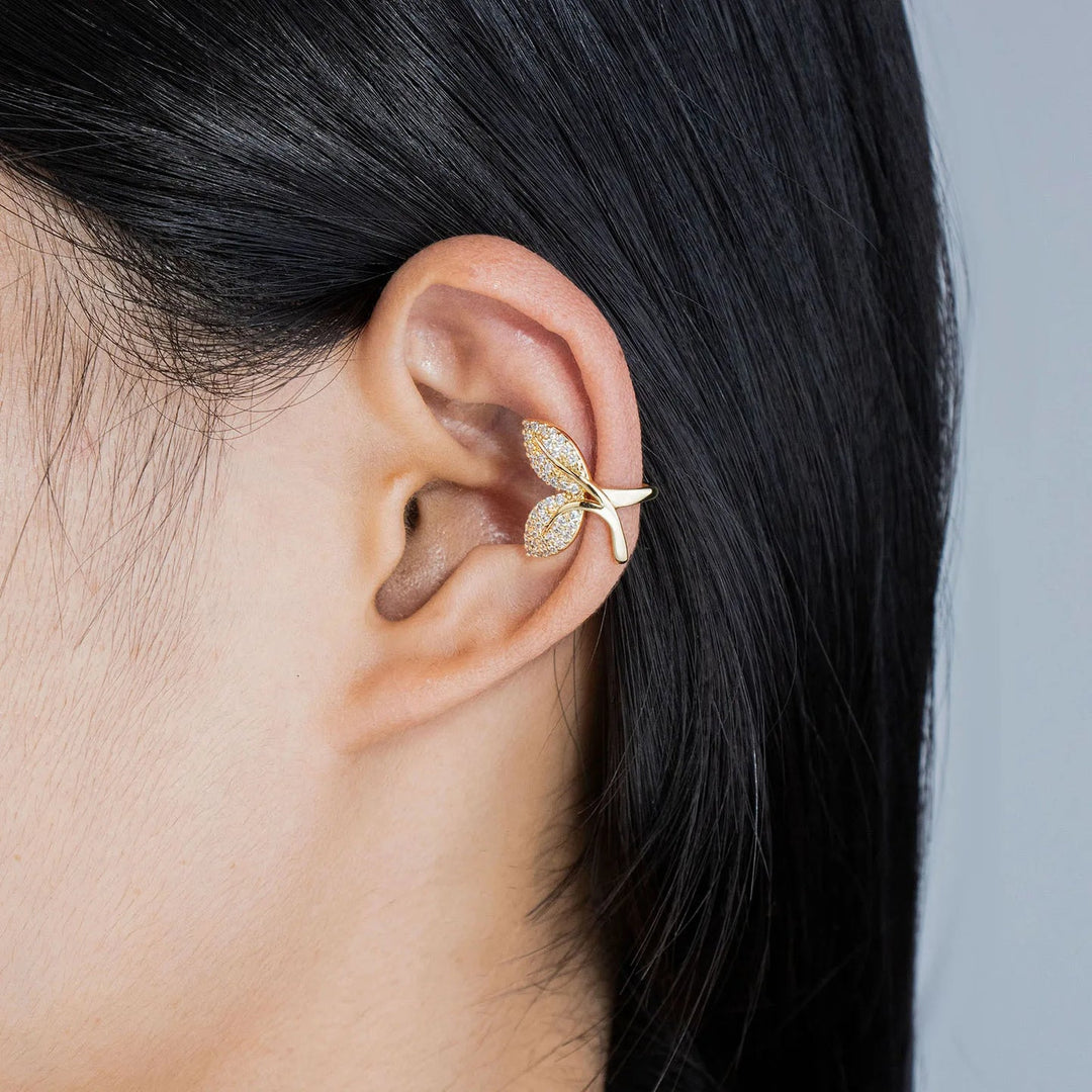 Leaf Clip on Earrings with Sparkling CZ Design for Women | Soria Jewelry