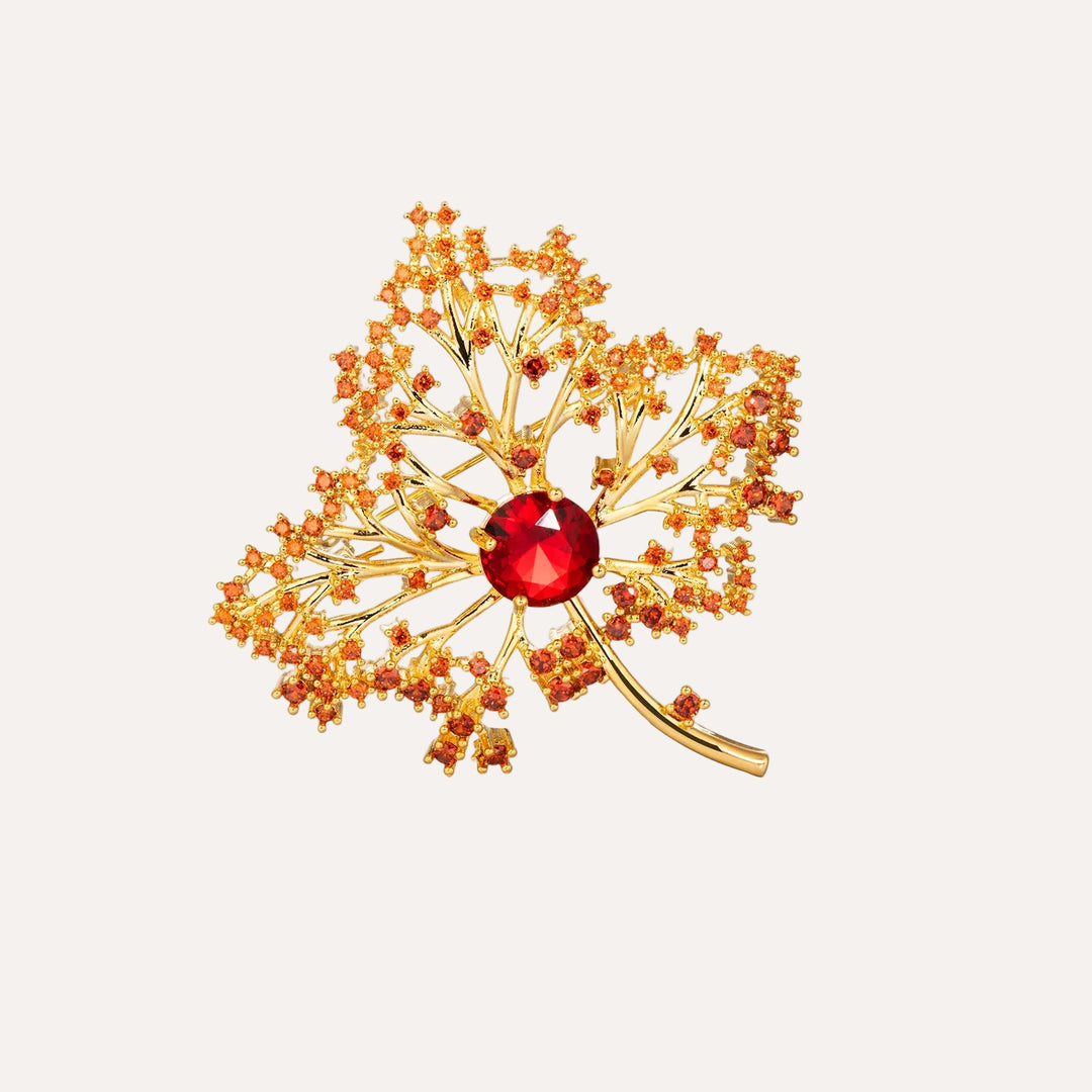 Maple Leaf Brooch for Women | Dainty Red Zircon Design | Soria Jewelry