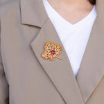 Load image into Gallery viewer, Maple Leaf Brooch for Women | Dainty Red Zircon Design | Soria Jewelry
