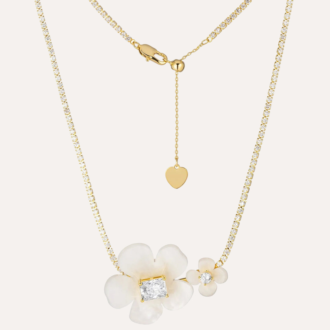 Mother of Pearl Flower Necklace with Gold Tone Chain for Women | Soria Jewelry