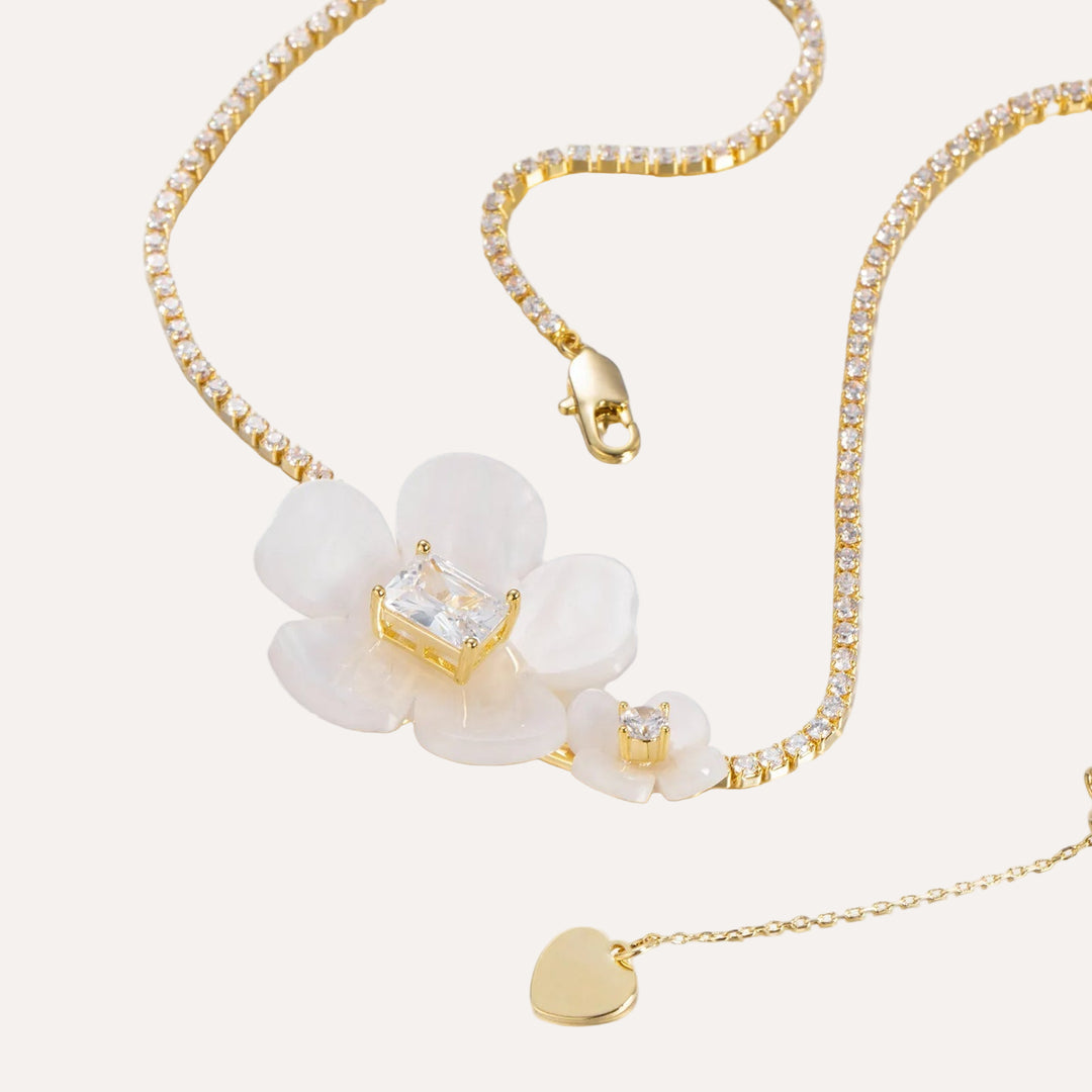 Mother of Pearl Flower Necklace with Gold Tone Chain for Women | Soria Jewelry