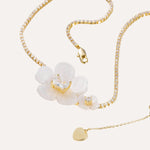 Load image into Gallery viewer, Mother of Pearl Flower Necklace with Gold Tone Chain for Women | Soria Jewelry
