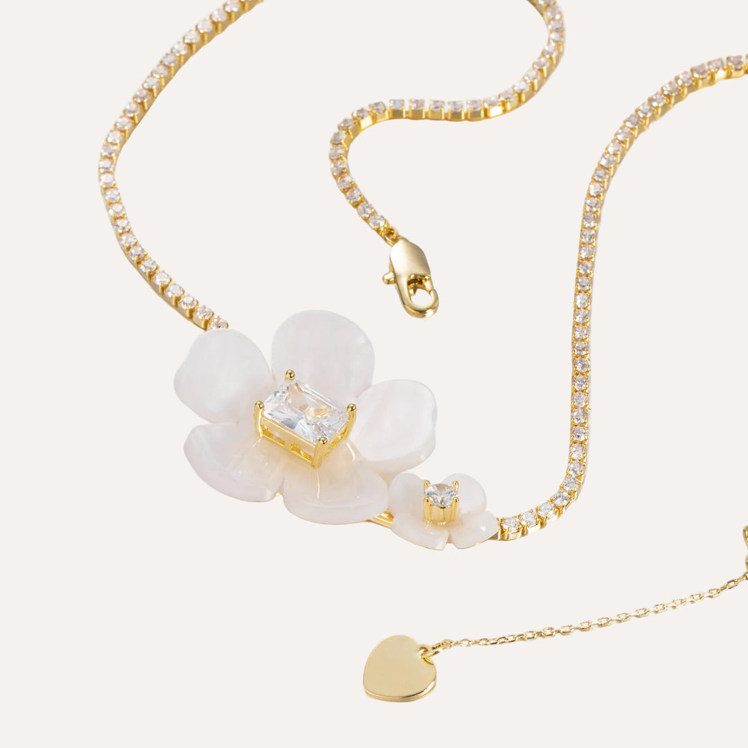 Mother of Pearl Flower Necklace with Gold Tone Chain for Women | Soria Jewelry