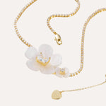 Load image into Gallery viewer, Mother of Pearl Flower Necklace with Gold Tone Chain for Women | Soria Jewelry
