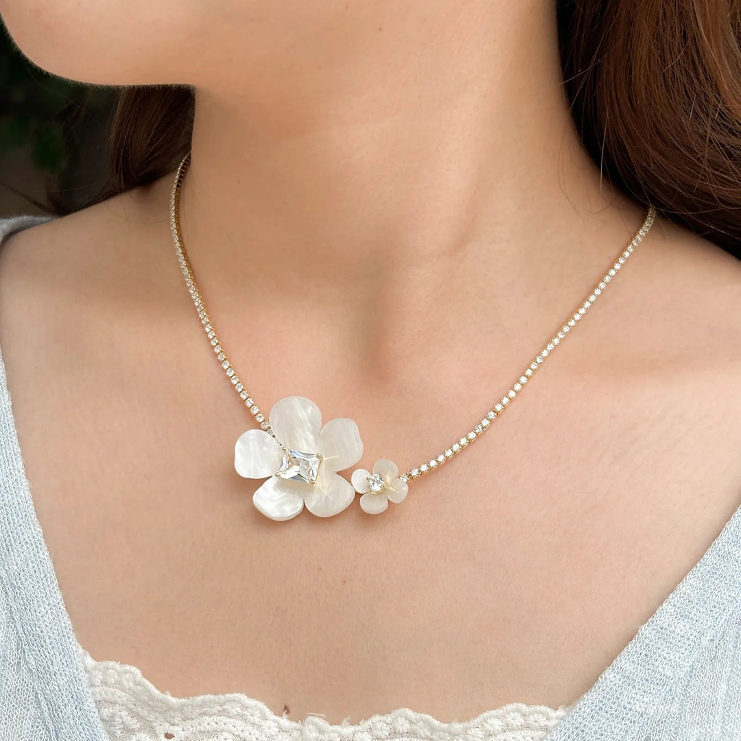 Mother of Pearl Flower Necklace with Gold Tone Chain for Women | Soria Jewelry