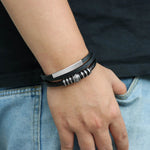 Load image into Gallery viewer, Black Leather Bracelet with Multi Layer Design for Men | Soria Jewelry

