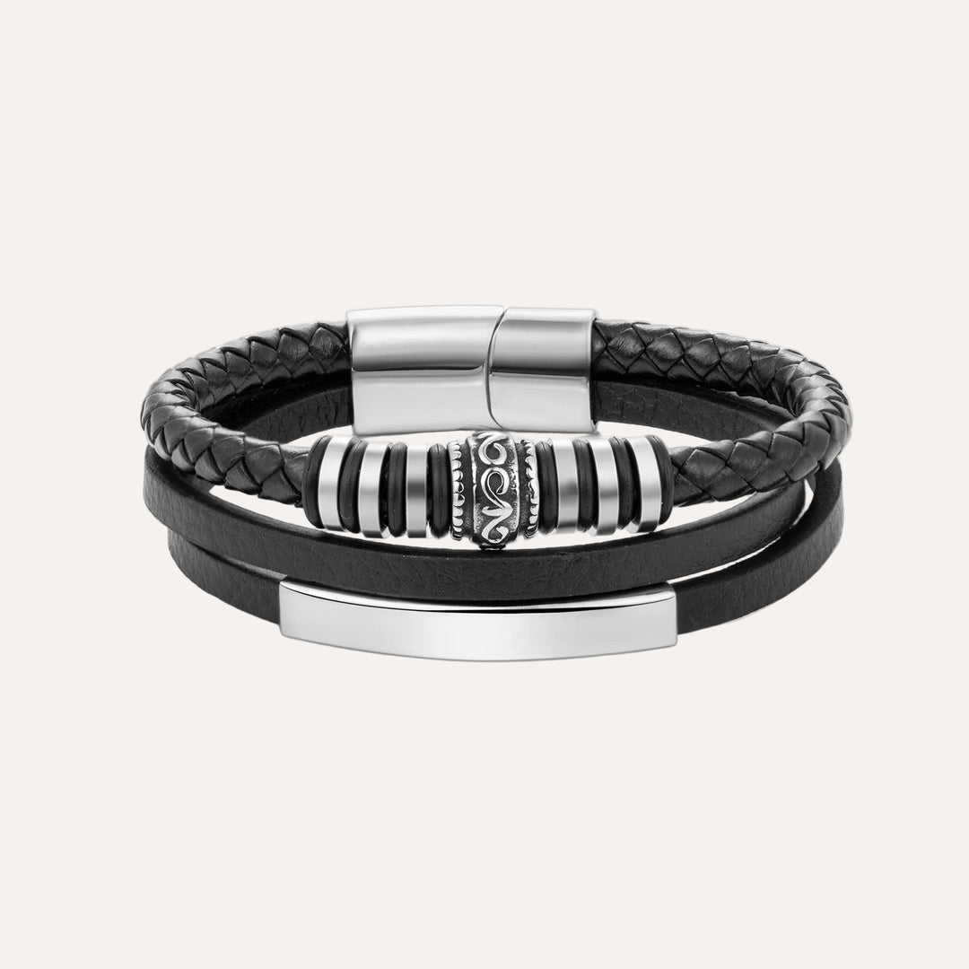 Black Leather Bracelet with Multi Layer Design for Men | Soria Jewelry