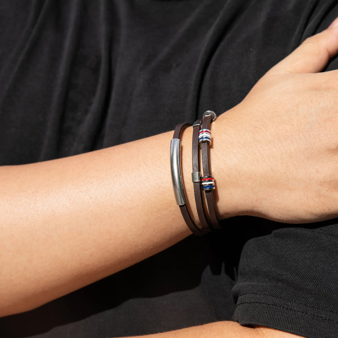 Brown Leather Bracelet with Multi Layer Design for Men | Soria Jewelry