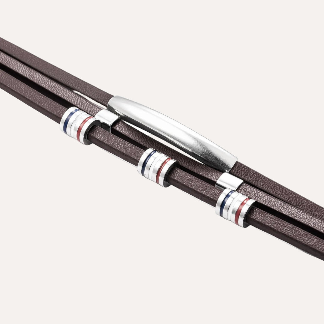 Brown Leather Bracelet with Multi Layer Design for Men | Soria Jewelry