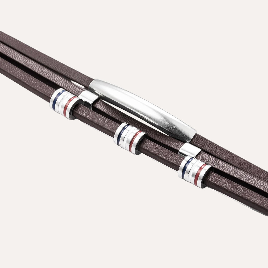 Brown Leather Bracelet with Multi Layer Design for Men | Soria Jewelry