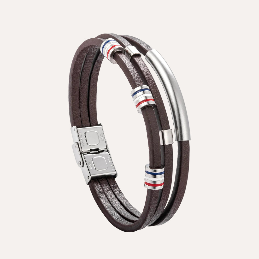 Brown Leather Bracelet with Multi Layer Design for Men | Soria Jewelry