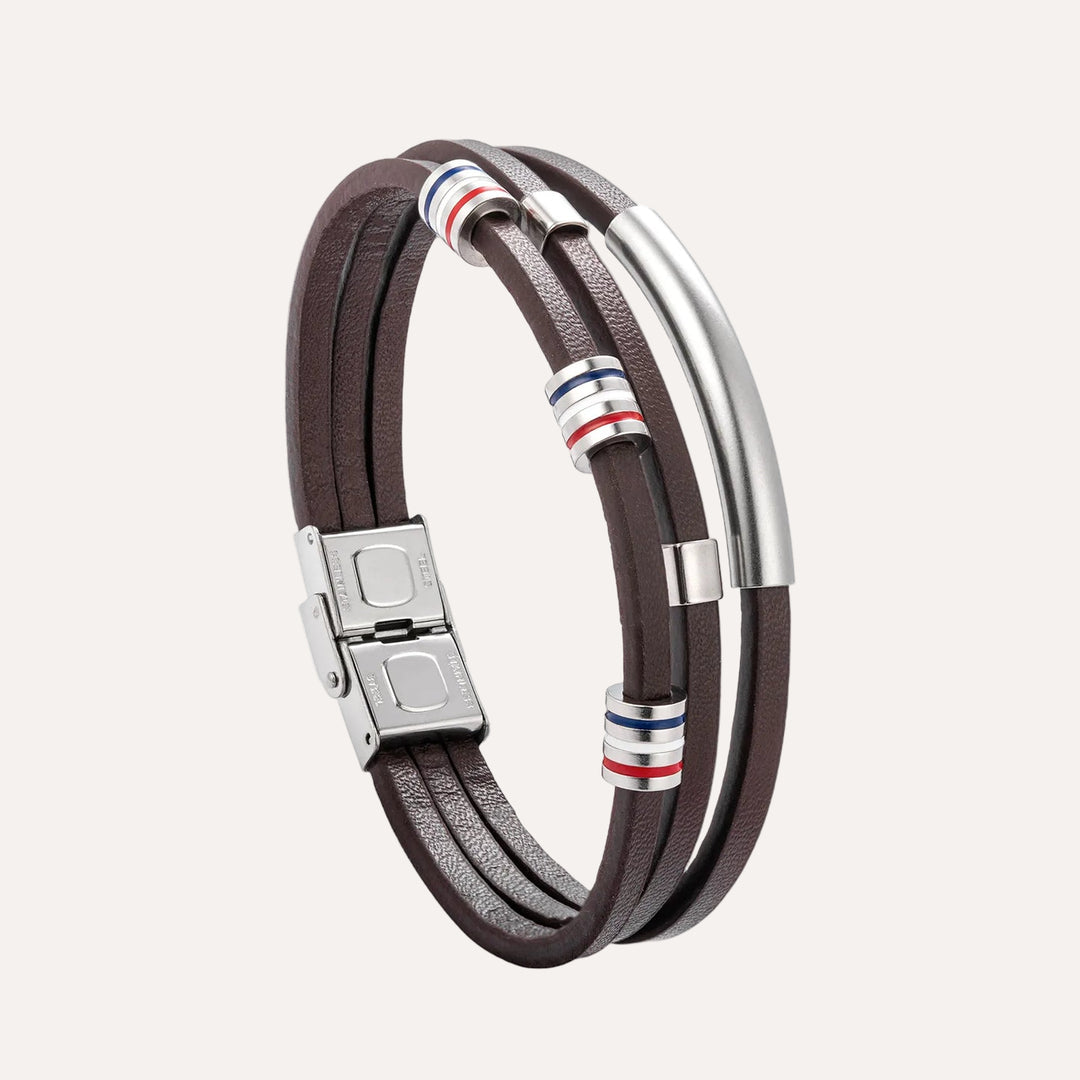 Brown Leather Bracelet with Multi Layer Design for Men | Soria Jewelry