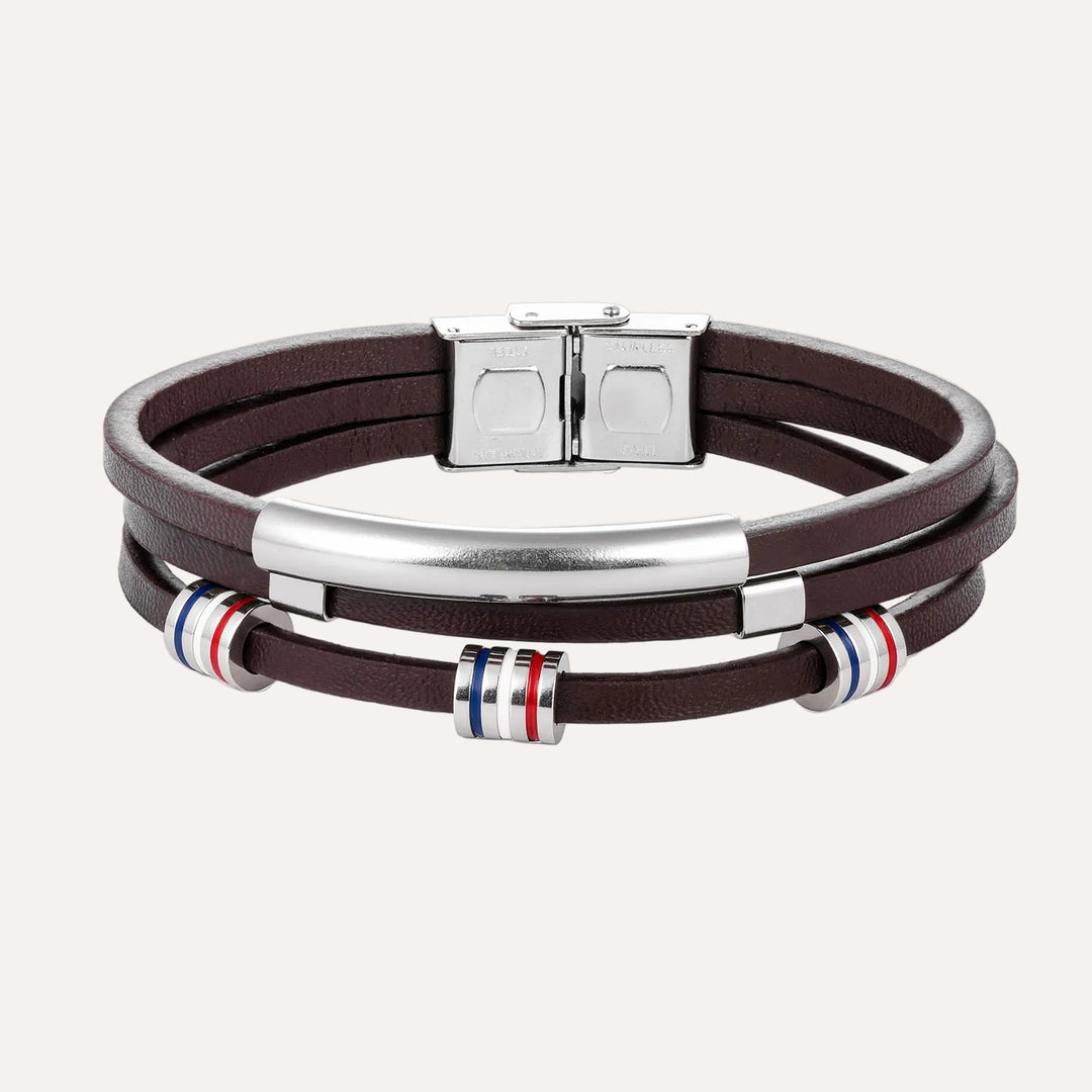 Brown Leather Bracelet with Multi Layer Design for Men | Soria Jewelry