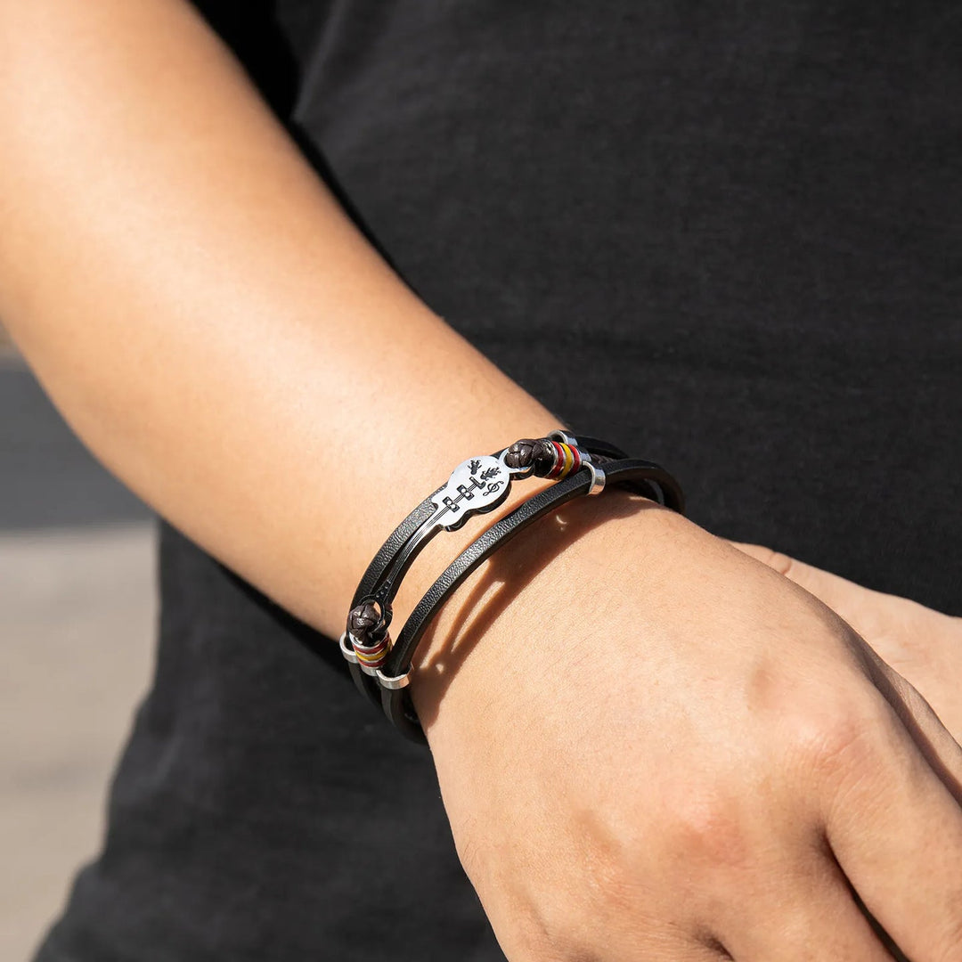 Leather Bracelet for Men | Multilayer Guitar Braided Design | Soria Jewelry