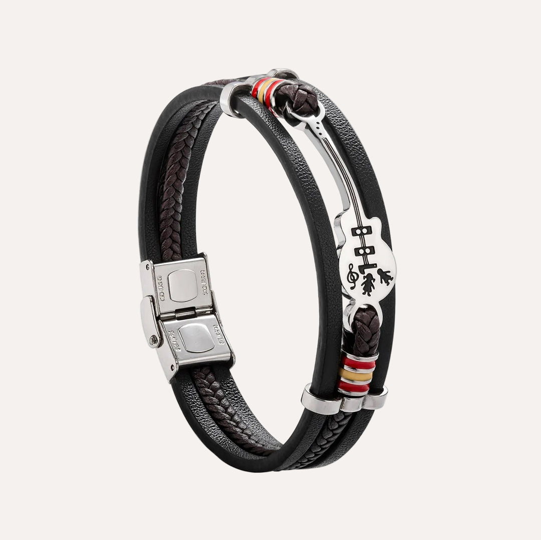Leather Bracelet for Men | Multilayer Guitar Braided Design | Soria Jewelry