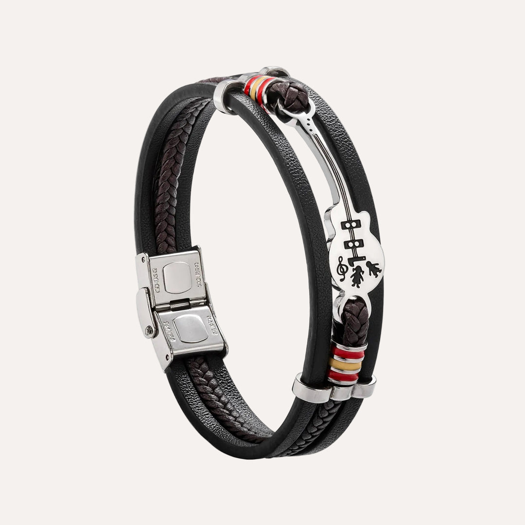 Leather Bracelet for Men | Multilayer Guitar Braided Design | Soria Jewelry