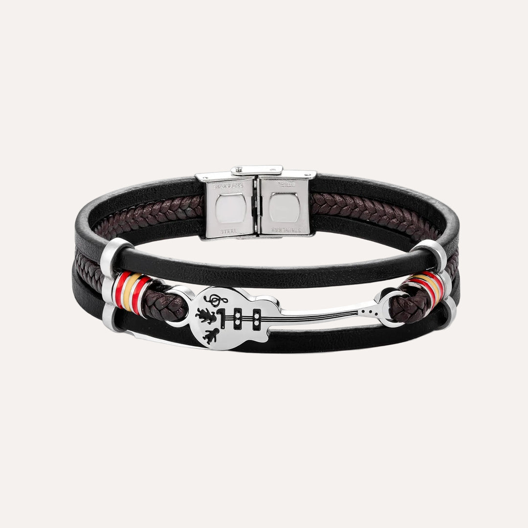 Leather Bracelet for Men | Multilayer Guitar Braided Design | Soria Jewelry