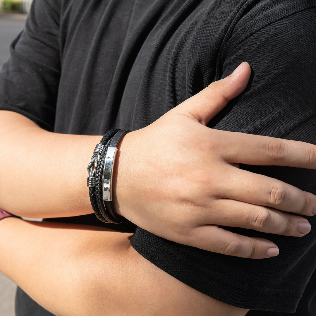 Woven Leather Bracelet for Men | Multilayer Clasp Bangle | Soria Jewelry