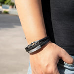 Load image into Gallery viewer, Woven Leather Bracelet for Men | Multilayer Clasp Bangle | Soria Jewelry
