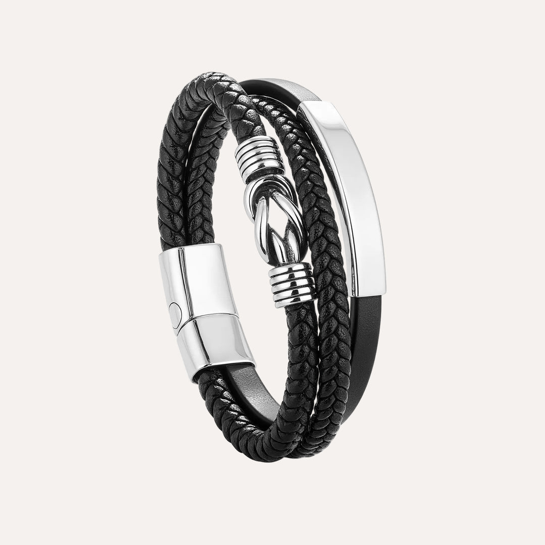 Woven Leather Bracelet for Men | Multilayer Clasp Bangle | Soria Jewelry