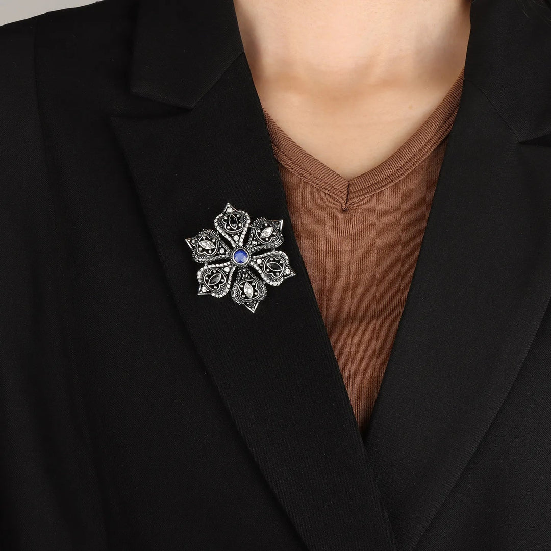 Navy Blue Bouquet Brooch with Crystal Design for Women Wedding | Soria Jewelry