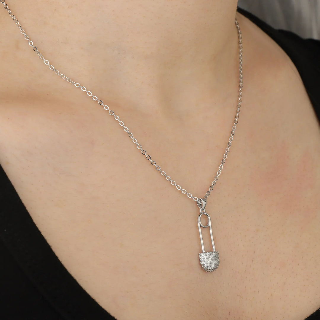 Pin Necklace for Women | Paperclip Crystal Pendant Niche Design | Soria Jewelry