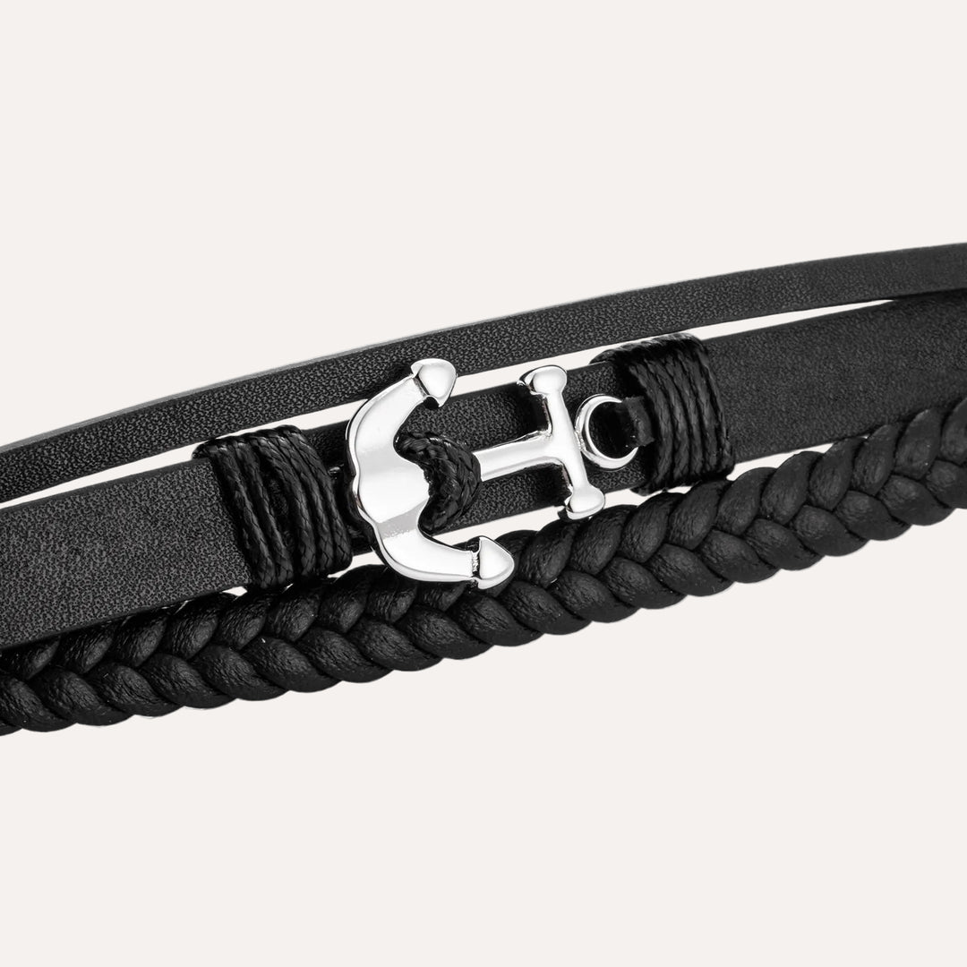 Leather Anchor Bracelet for Men | Punk Multilayer Braided Design | Soria Jewelry