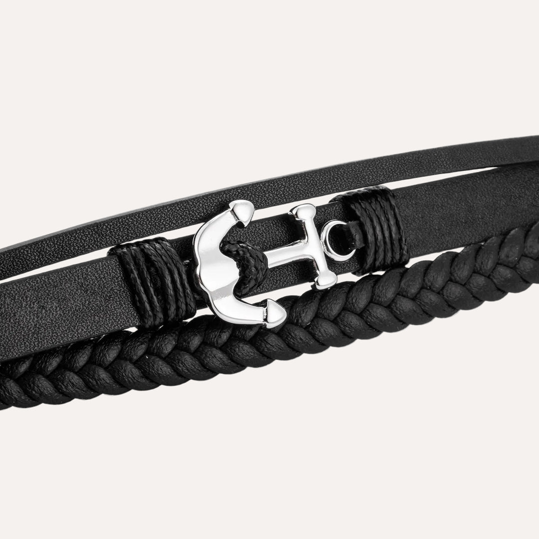 Leather Anchor Bracelet for Men | Punk Multilayer Braided Design | Soria Jewelry